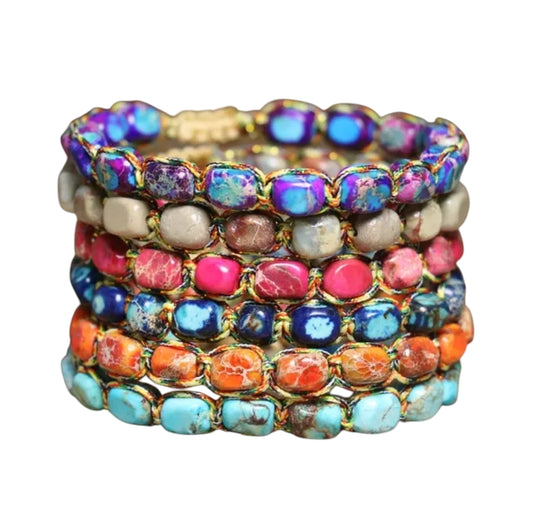 Handwoven Natural Stone Bracelet – Adjustable Twine Design