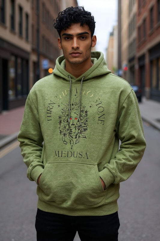 "Turn Them to Stone - Medusa" Heavy Cotton Hoodie (Heather Dark Green)