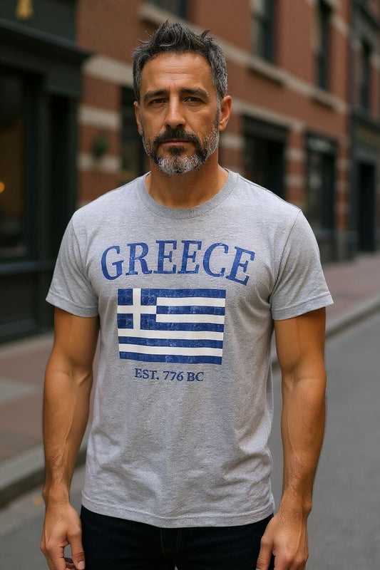 Greece Est. 775 BC Tee – Grey Unisex Cotton Shirt