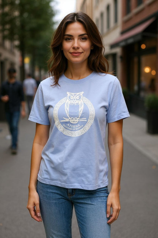 Greek Mythology Owl Tee – Carolina Blue