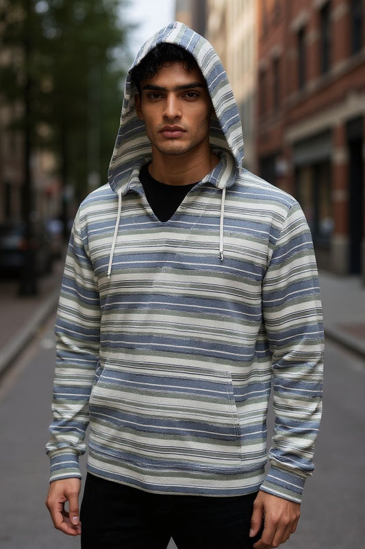 Men’s Striped Cotton Hooded Shirt – Imported from Greece