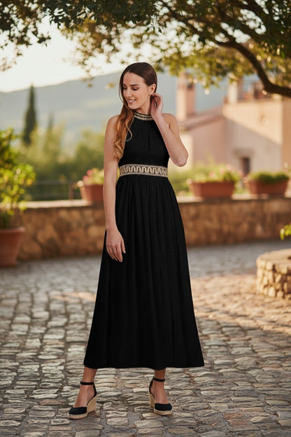 Long Women’s Cotton Dress with Back Detailing – Imported from Greece