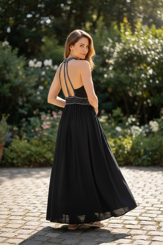 Long Women’s Cotton Dress with Back Detailing – Imported from Greece