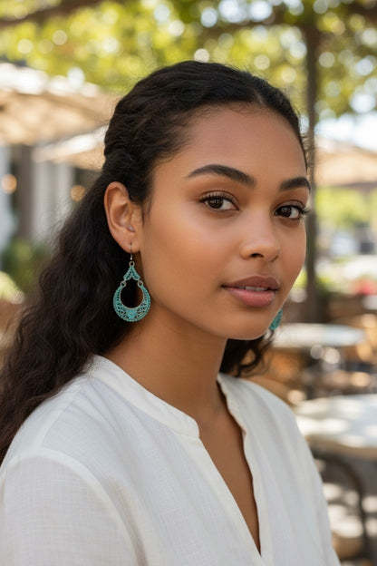Bohemian Filigree Teardrop Earrings with Rustic Patina Finish