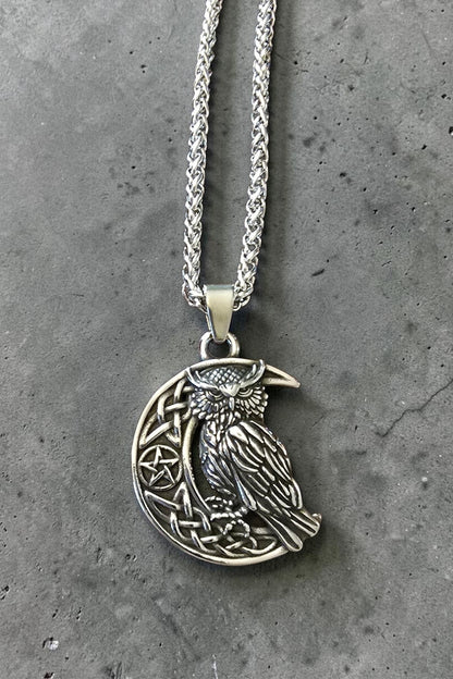 Crescent Moon Owl Stainless Steel Pendant Necklace