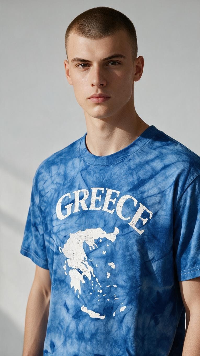 Greece Cobalt Blue Mineral Wash Tie-Dye T-Shirt