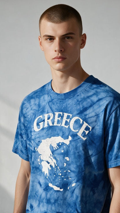 Greece Cobalt Blue Mineral Wash Tie-Dye T-Shirt
