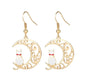 Moon Cat Gold Plated Enamel Painted Drop Earrings