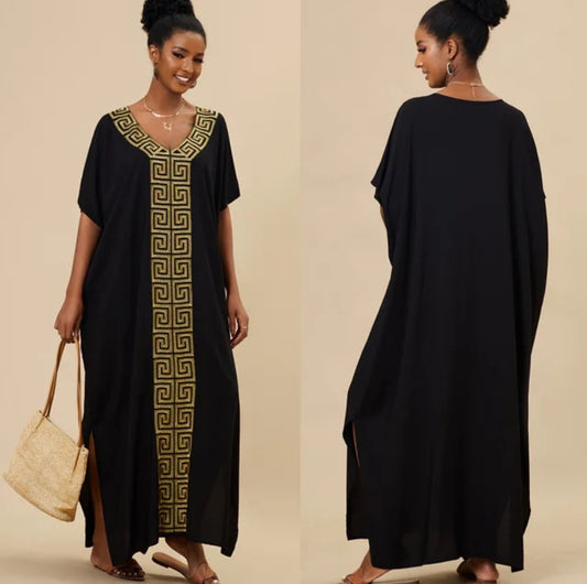 Greek Key/Meander Embroidered Kaftan