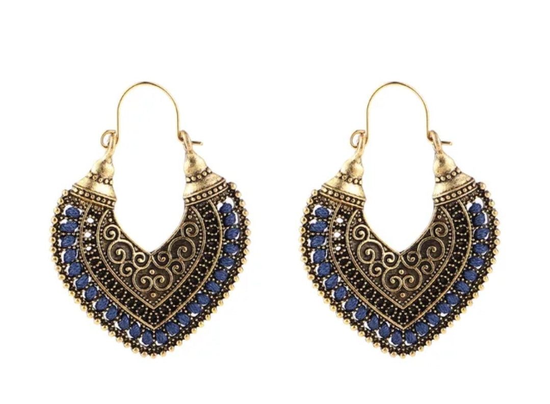 Vintage Antique Bronze Heart Drop Earrings