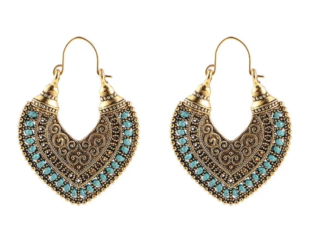 Vintage Antique Bronze Heart Drop Earrings