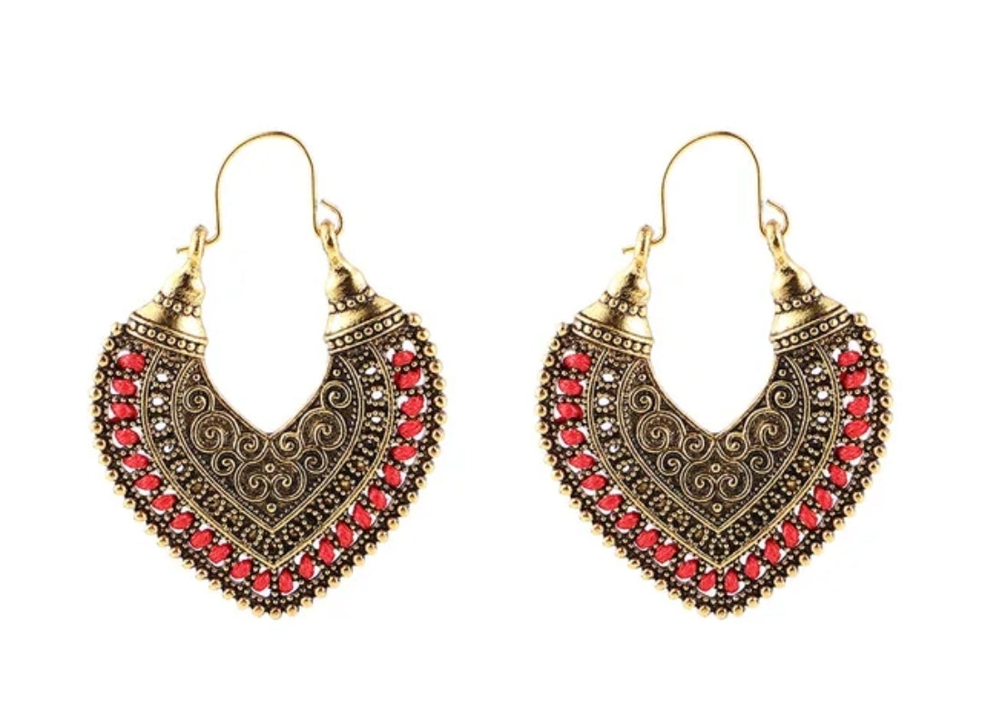 Vintage Antique Bronze Heart Drop Earrings
