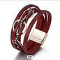 Multi-Layer PU Leather Bracelet with Braided Cord & Crystal