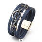Multi-Layer PU Leather Bracelet with Braided Cord & Crystal