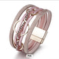 Multi-Layer PU Leather Bracelet with Braided Cord & Crystal