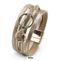Multi-Layer PU Leather Bracelet with Braided Cord & Crystal