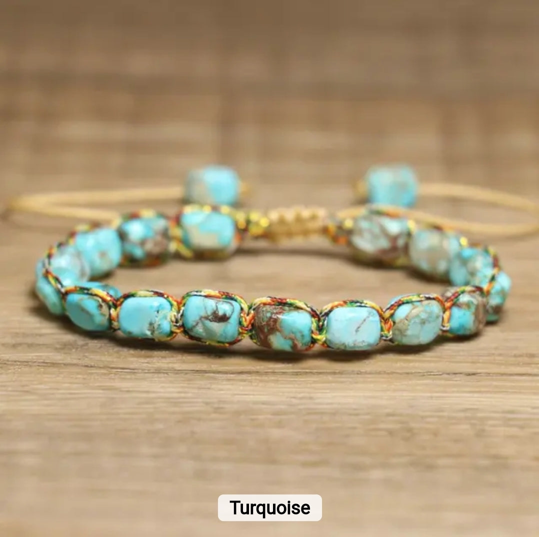 Handwoven Natural Stone Bracelet – Adjustable Twine Design