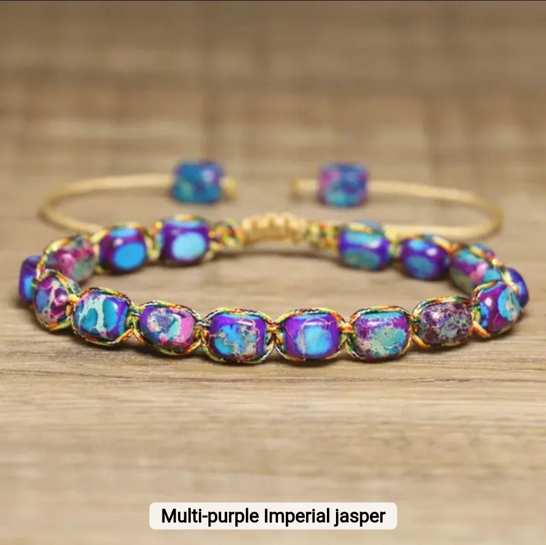 Handwoven Natural Stone Bracelet – Adjustable Twine Design