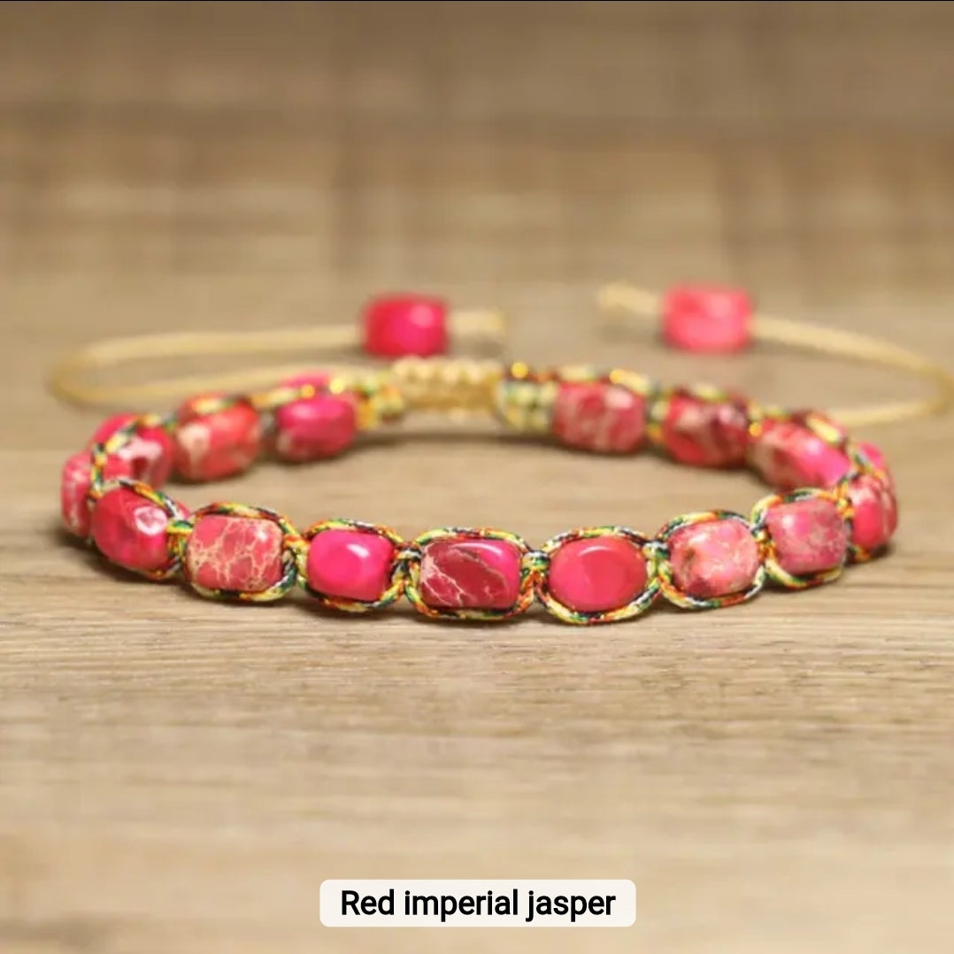 Handwoven Natural Stone Bracelet – Adjustable Twine Design