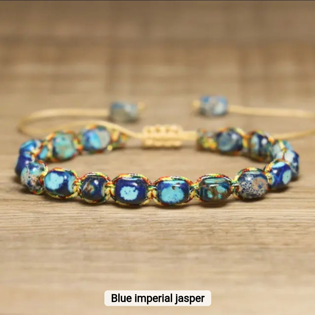 Handwoven Natural Stone Bracelet – Adjustable Twine Design