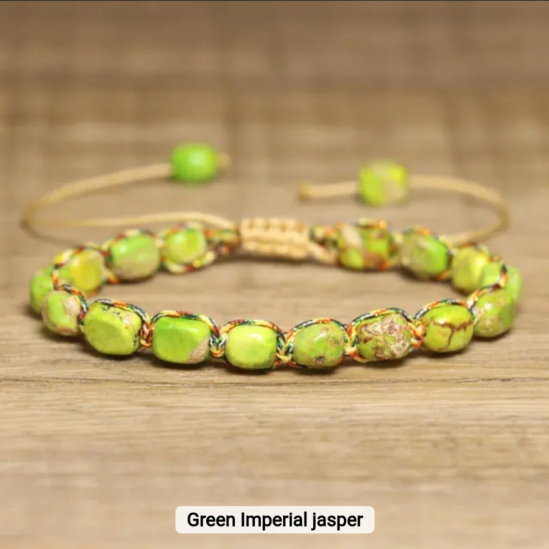 Handwoven Natural Stone Bracelet – Adjustable Twine Design