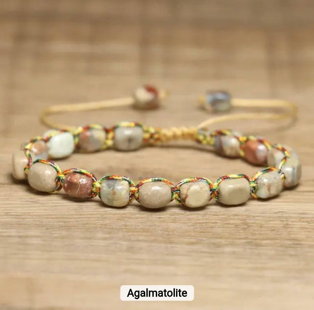 Handwoven Natural Stone Bracelet – Adjustable Twine Design