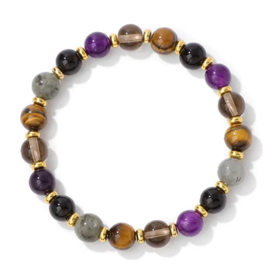 8mm Mixed Tiger Eye & Amethyst Elastic Bracelet