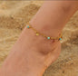 Gold-Plated Stainless Steel Anklet with Turquoise & Seashell