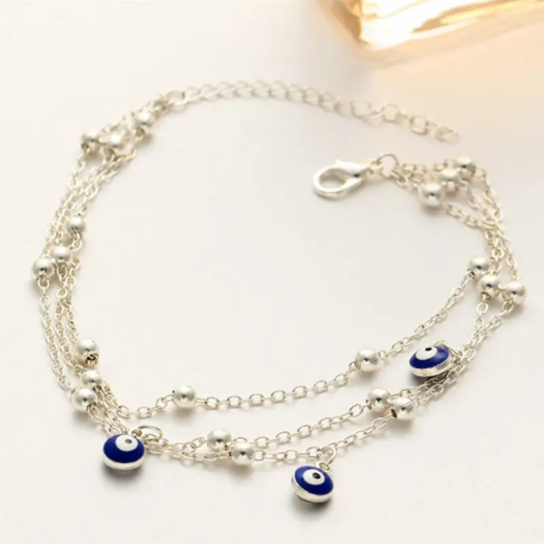 Adjustable Evil Eye (Mati) Anklet – Silver or Gold Plated