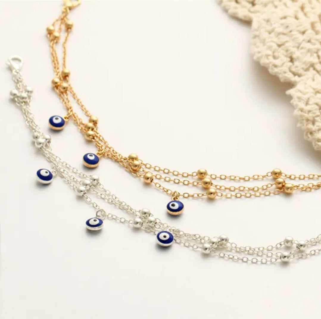 Adjustable Evil Eye (Mati) Anklet – Silver or Gold Plated