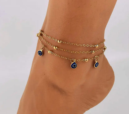 Adjustable Evil Eye (Mati) Anklet – Silver or Gold Plated