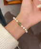 Green Chalcedony & Pearl Bracelet – Gold Plated