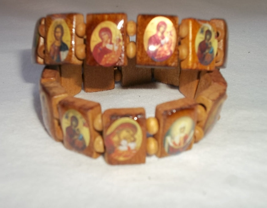 Orthodox Icon Wooden Panel Bracelet – Handmade Stretch Fit