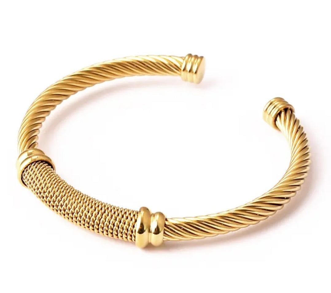 Stainless Steel Twisted Cable Cuff Bracelet–Silver or 14K