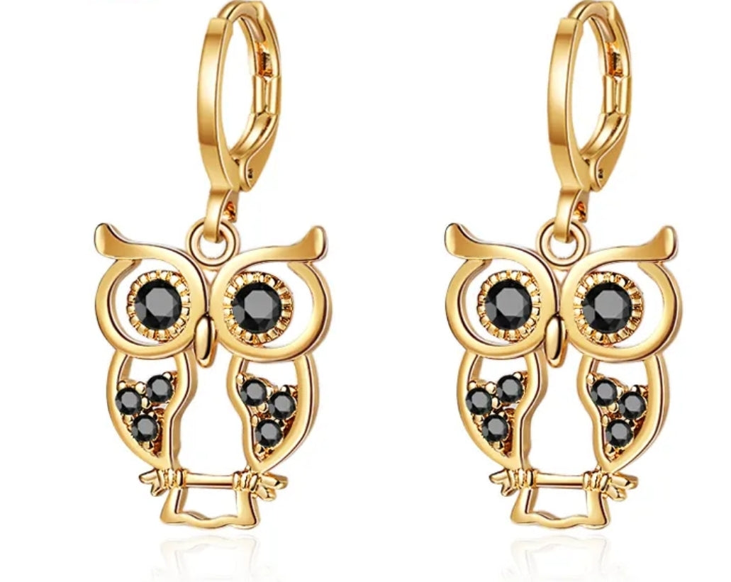 18K Gold-Plated Owl Earrings with Cubic Zirconia