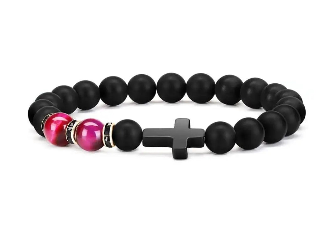 Multi-Stone Cross Bracelet with Various gemstones