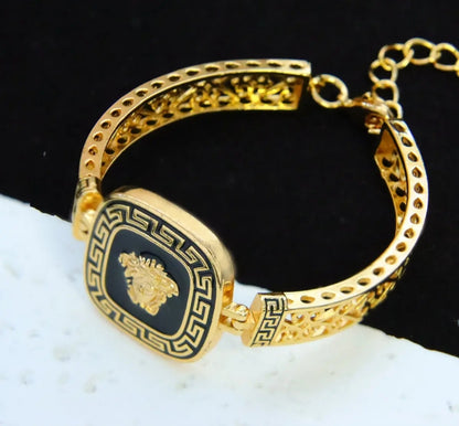 Black Portrait Bracelet – 18K Gold Plated Greek Key Design