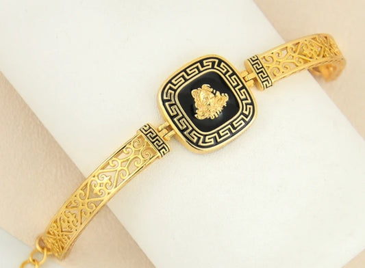 Black Portrait Bracelet – 18K Gold Plated Greek Key Design