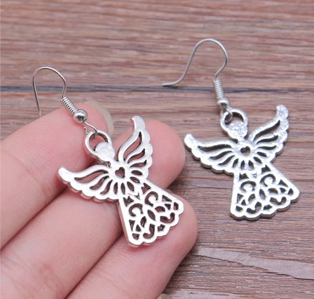 Angel Earrings – Antique Silver Plated