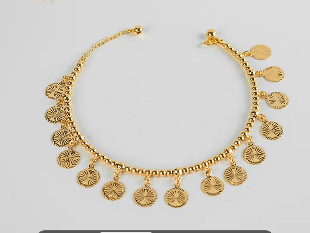 14K Gold Plated Coin Disc Anklet