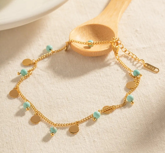 Turquoise and Seashell Anklet - 18K gold plated