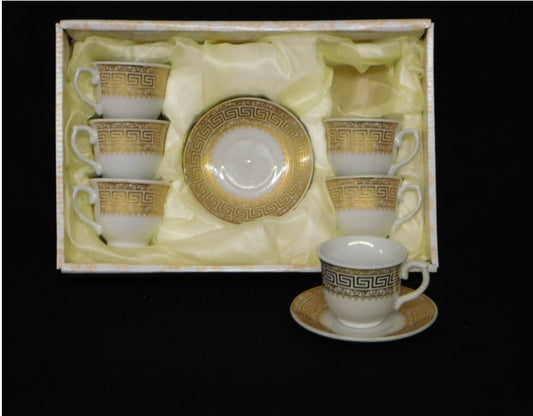 Set of 6 Greek Coffee Cups with Saucers – Gold Greek Key