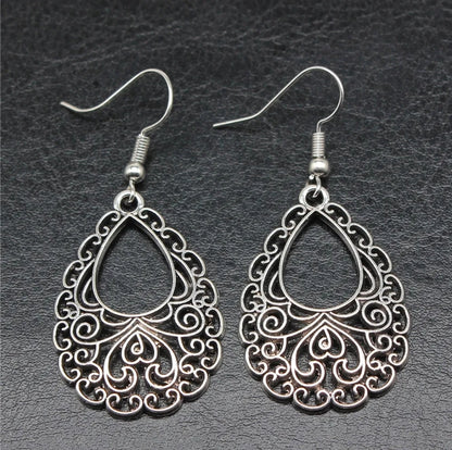 Antique Silver Filigree Dangle Earrings – 1.25" Pendant