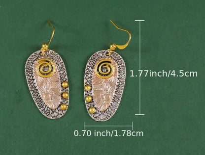 Bohemian Engraved Oval Drop Earrings – 14K Gold Plated