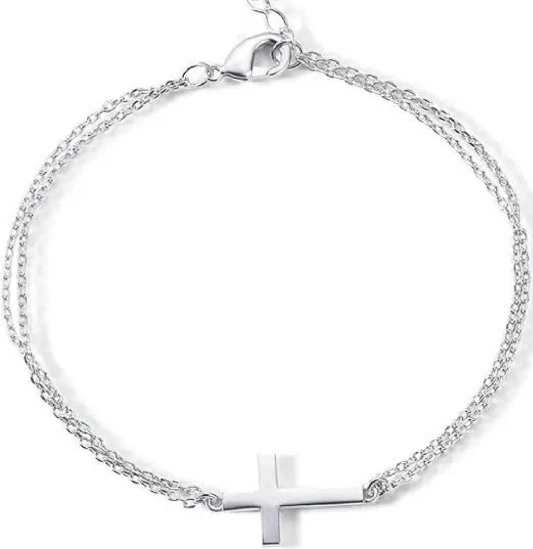 Adjustable Cross Bracelet – Stainless Steel & Gold