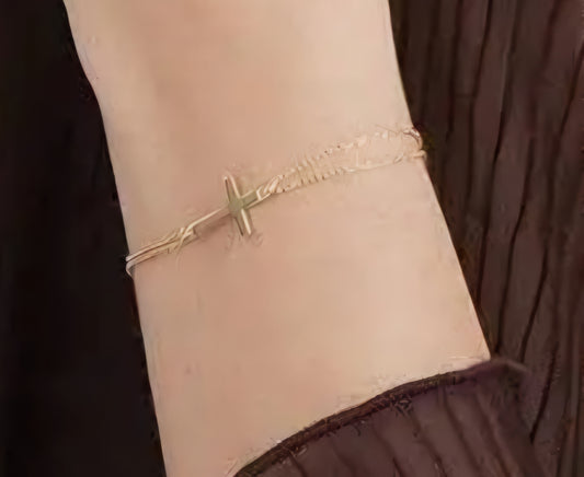 Adjustable Cross Bracelet – Stainless Steel & Gold