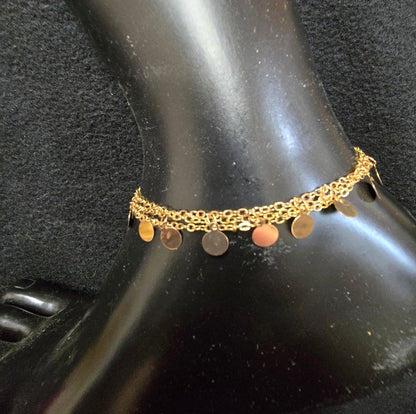 Gold Electroplated Layered Anklet with Round Pendants