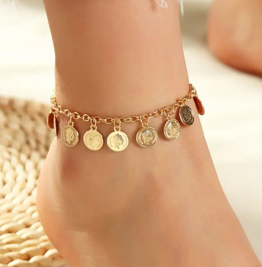 Retro Bohemian Portrait Pendant Anklet