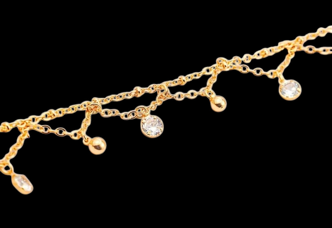 18K Gold Plated Adjustable Zircon Anklet