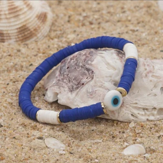 Clay Bead Bracelets with Evil Eye: Assorted Colors of Protection and Style